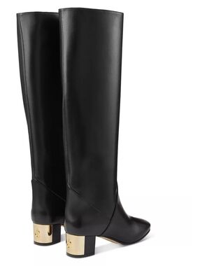 Jimmy Choo Women's Rydea 45 Block Heeled Smooth Black Leather Boots - EU37/US7